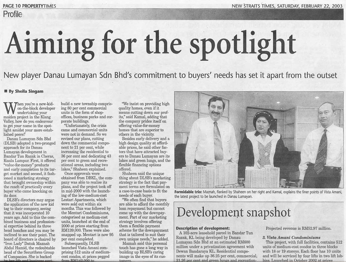 News Straits Times - Property Times "Aiming for the spotlights"