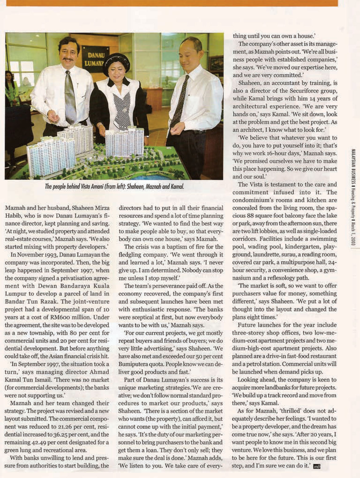 MALAYSIAN BUSINESS - HOUSING & PROPERTY "A NEW BREED OF BUILDER"