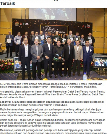 Harian Metro- Kumpulan Media Prima Ungguli Media Elektronik Terbaik