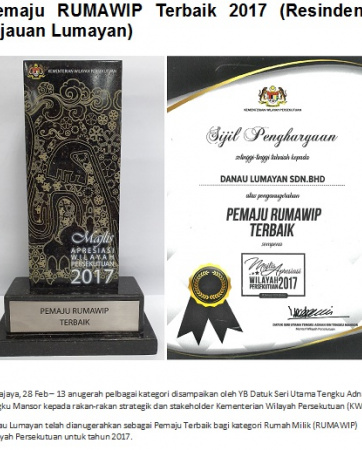 Pemaju RUMAWIP Terbaik 2017 (Resindensi Hijauan Lumayan)
