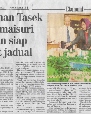 Berita Harian - Ekonomi "Taman Tasik Permaisuri akan siap ikut jadual"