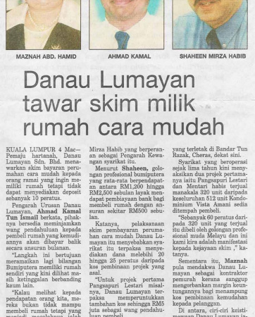 Utusan Malaysia "Danau Lumayan tawar skim milik rumah cara mudah"