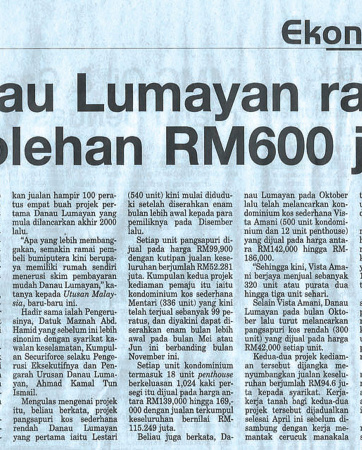 Utusan Malaysia - Ekonomi - "Danau Lumayan ramal perolehan RM600 juta"