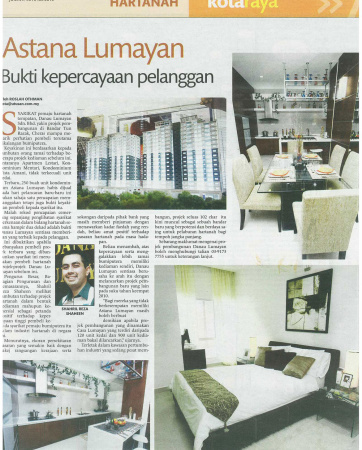 UTUSAN MALAYSIA - HARTANAH "ASTANA LUMAYAN BUKTI KEPERCAYAAN PELANGGAN"